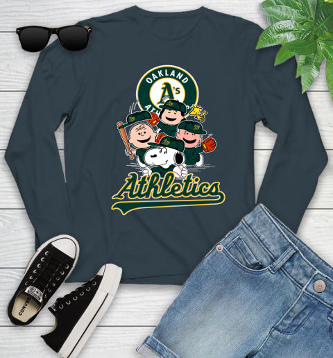 MLB Oakland Athletics Snoopy Charlie Brown Woodstock The Peanuts Movie Baseball T Shirt_000 Youth Long Sleeve 9