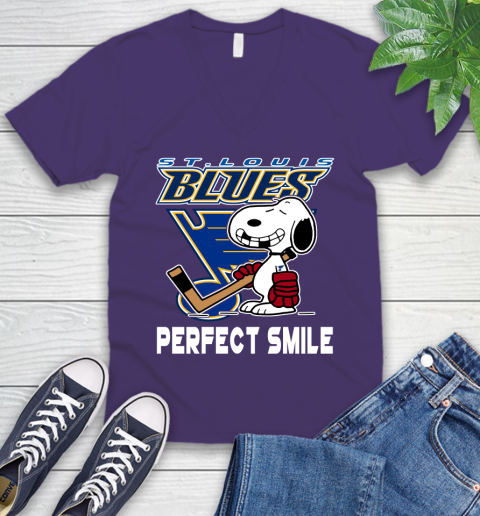 NHL St.Louis Blues Snoopy Perfect Smile The Peanuts Movie Hockey T Shirt V-Neck T-Shirt 9