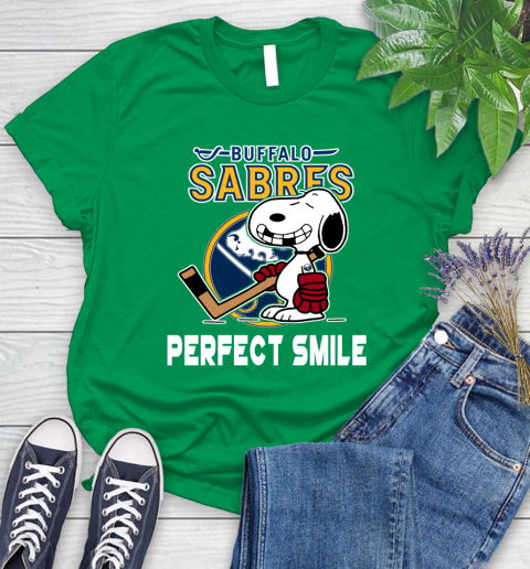 NHL Buffalo Sabres Snoopy Perfect Smile The Peanuts Movie Hockey T Shirt Women's T-Shirt 9