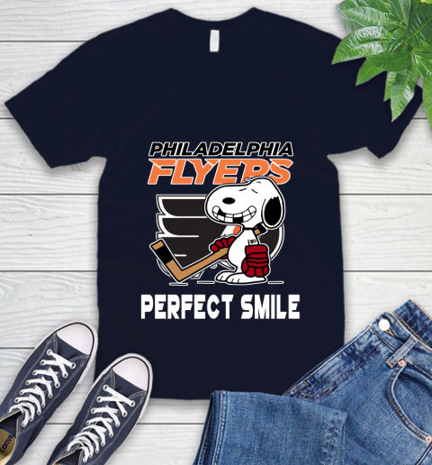 NHL Philadelphia Flyers Snoopy Perfect Smile The Peanuts Movie Hockey T Shirt V-Neck T-Shirt 2