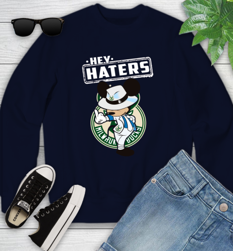 NBA Hey Haters Mickey Basketball Sports Milwaukee Bucks Youth Sweatshirt 2