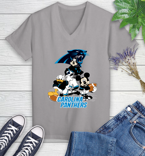 NFL Carolina Panthers Mickey Mouse Donald Duck Goofy Football Shirt Women's V-Neck T-Shirt 4