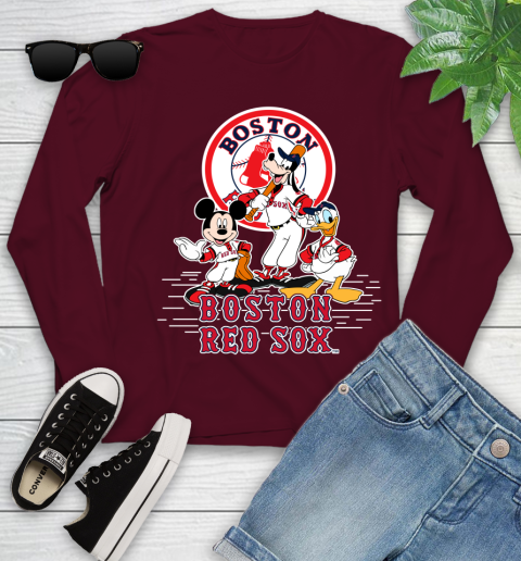 MLB Boston Red Sox Mickey Mouse Donald Duck Goofy Baseball T Shirt Youth Long Sleeve 6