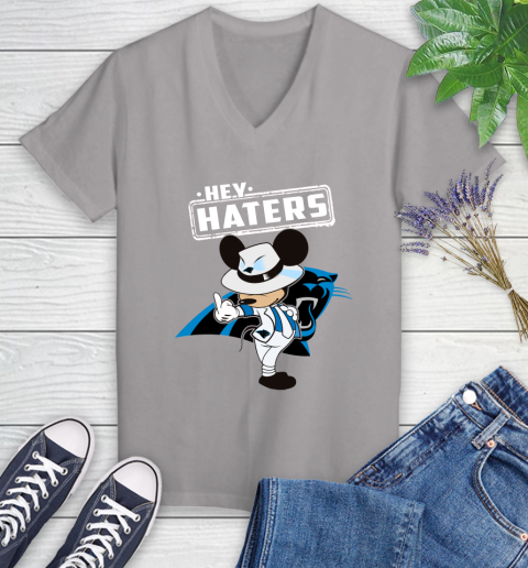 NFL Hey Haters Mickey Football Sports Carolina Panthers Women's V-Neck T-Shirt 4