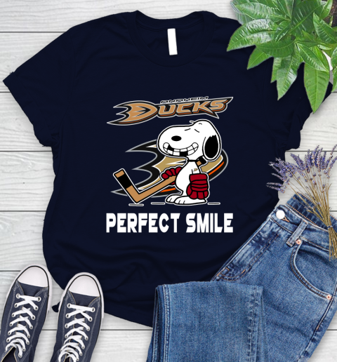 NHL Anaheim Ducks Snoopy Perfect Smile The Peanuts Movie Hockey T Shirt Women's T-Shirt 2