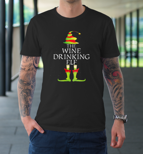 Wine Drinking Elf Matching Family Group Christmas Pajama T-Shirt