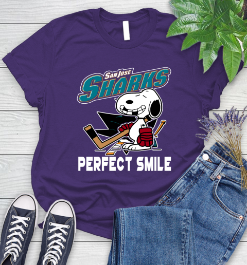 NHL San Jose Sharks Snoopy Perfect Smile The Peanuts Movie Hockey T Shirt Women's T-Shirt 4
