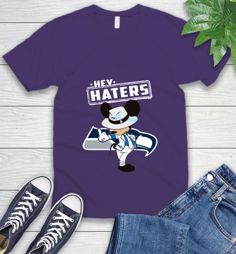 NFL Hey Haters Mickey Football Sports Seattle Seahawks V-Neck T-Shirt 9