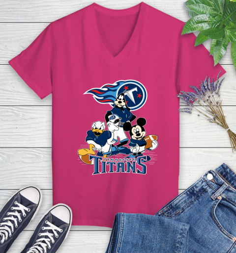 NFL Tennessee Titans Mickey Mouse Donald Duck Goofy Football Shirt Women's V-Neck T-Shirt 9