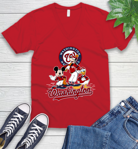 MLB Washington Nationals Mickey Mouse Donald Duck Goofy Baseball T Shirt V-Neck T-Shirt 6