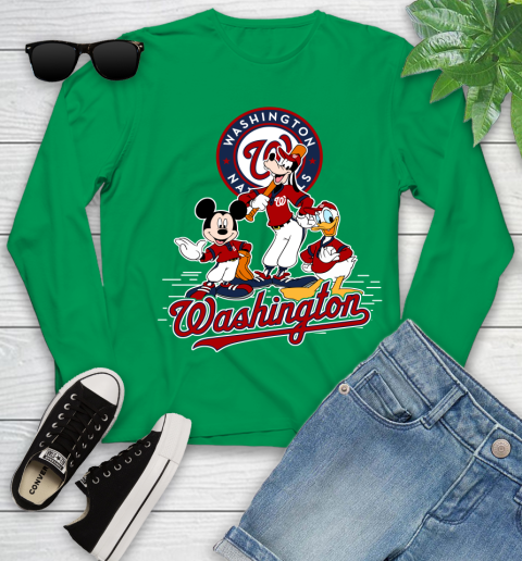 MLB Washington Nationals Mickey Mouse Donald Duck Goofy Baseball T Shirt Youth Long Sleeve 7