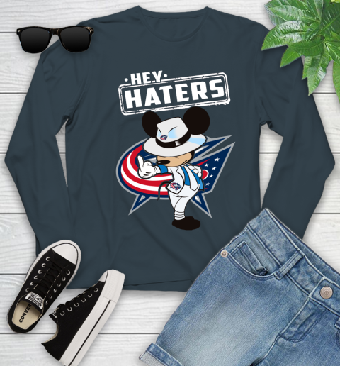 NHL Hey Haters Mickey Hockey Sports Columbus Blue Jackets Youth Long Sleeve 9
