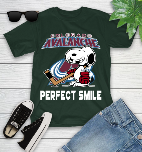 NHL Colorado Avalanche Snoopy Perfect Smile The Peanuts Movie Hockey T Shirt Youth T-Shirt 5