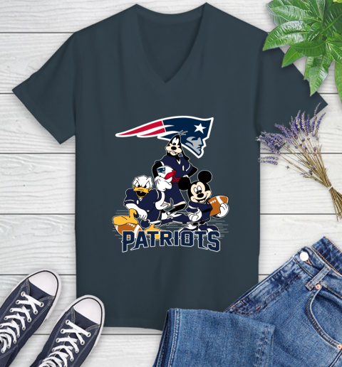 NFL New England Patriots Mickey Mouse Donald Duck Goofy Football Shirt Women's V-Neck T-Shirt 8