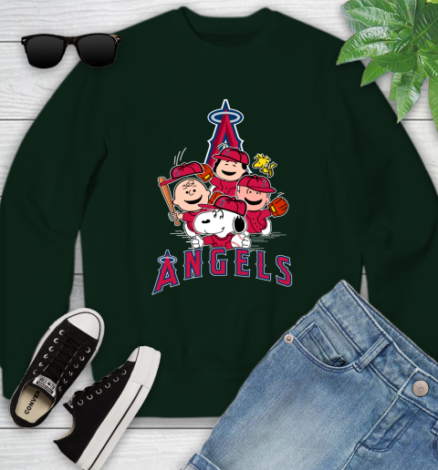 MLB Los Angeles Angels Snoopy Charlie Brown Woodstock The Peanuts Movie Baseball T Shirt_000 Youth Sweatshirt 9