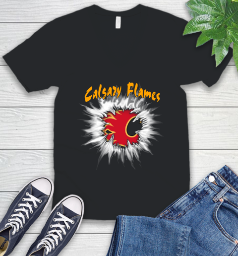 Calgary Flames NHL Hockey Adoring Fan Rip Sports V-Neck T-Shirt