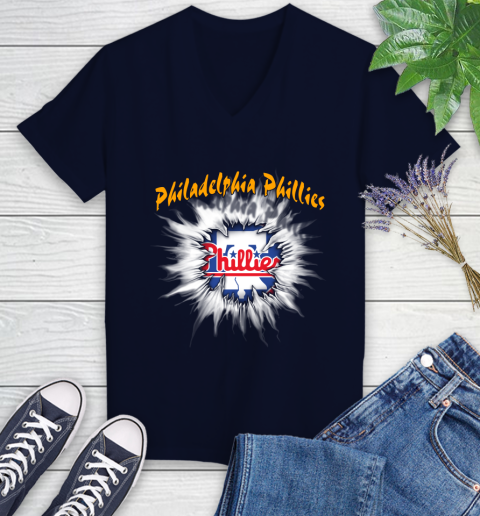 Philadelphia Phillies MLB Baseball Adoring Fan Rip Sports Women's V-Neck T-Shirt 2