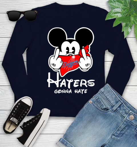 MLB Los Angeles Dodgers Haters Gonna Hate Mickey Mouse Disney Baseball T Shirt_000 Youth Long Sleeve 2