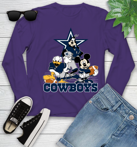 NFL Dallas Cowboys Mickey Mouse Donald Duck Goofy Football Shirt Youth Long Sleeve 4