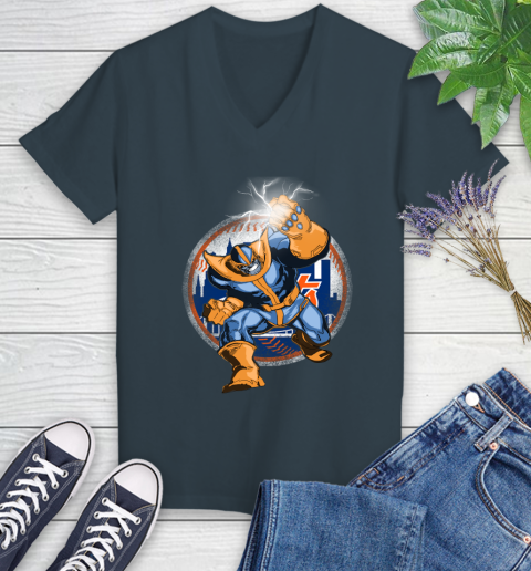New York Mets MLB Baseball Thanos Avengers Infinity War Marvel Women's V-Neck T-Shirt 8