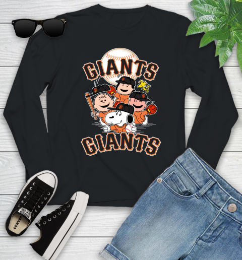 MLB San Francisco Giants Snoopy Charlie Brown Woodstock The Peanuts Movie Baseball T Shirt_000 Youth Long Sleeve
