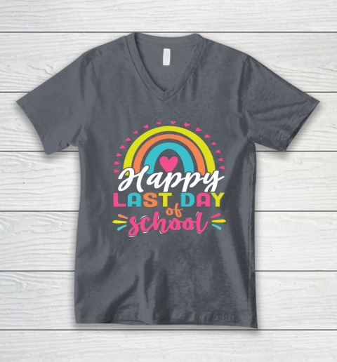 Happy Last Day of School Teacher Student Graduation V-Neck T-Shirt 3