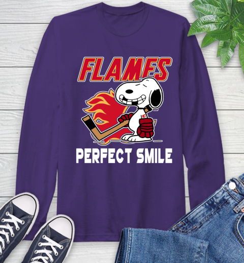 NHL Calgary Flames Snoopy Perfect Smile The Peanuts Movie Hockey T Shirt Long Sleeve T-Shirt 5