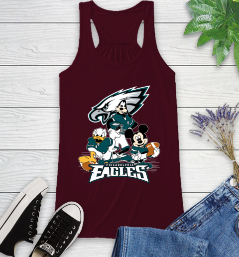 NFL Philadelphia Eagles Mickey Mouse Donald Duck Goofy Football Shirt Racerback Tank 2