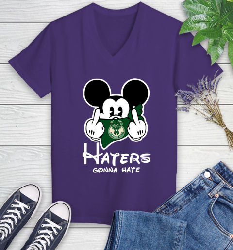 NBA Milwaukee Bucks Haters Gonna Hate Mickey Mouse Disney Basketball T Shirt Women's V-Neck T-Shirt 3