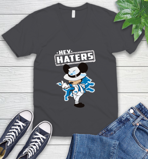 NFL Hey Haters Mickey Football Sports Detroit Lions V-Neck T-Shirt 4