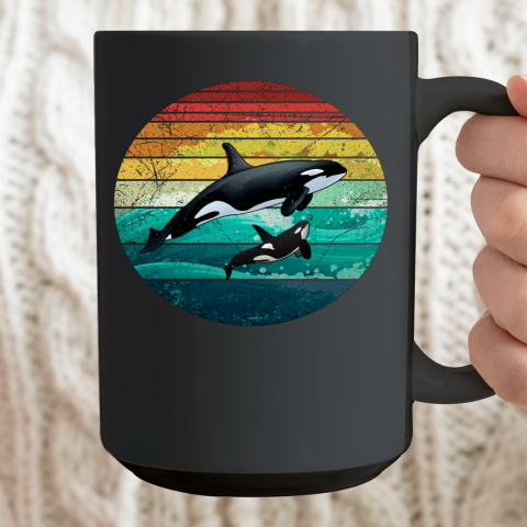 Orca Family Vintage Retro Art Killer Whale Family Ceramic Mug 15oz 2