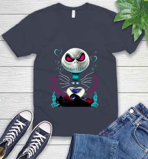 NHL St.Louis Blues Jack Skellington Sally The Nightmare Before Christmas Hockey V-Neck T-Shirt 8