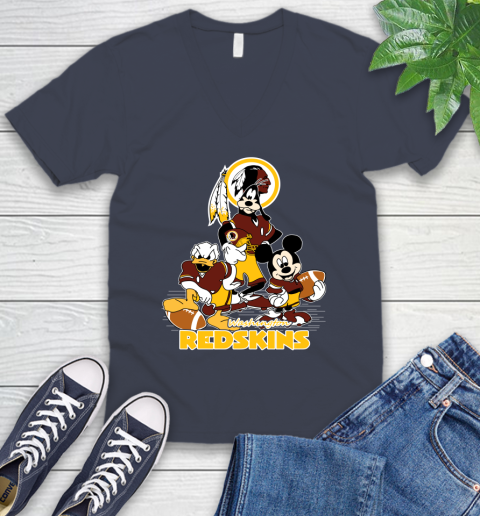 NFL Washington Redskins Mickey Mouse Donald Duck Goofy Football Shirt V-Neck T-Shirt 8