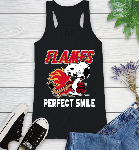 NHL Calgary Flames Snoopy Perfect Smile The Peanuts Movie Hockey T Shirt Racerback Tank