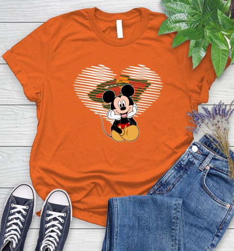NHL Minnesota Wild The Heart Mickey Mouse Disney Hockey Women's T-Shirt 3