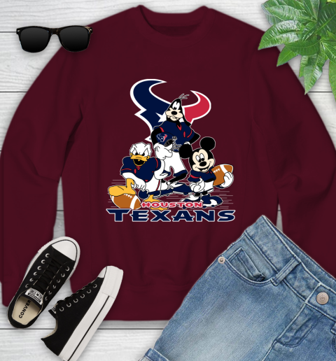 NFL Houston Texans Mickey Mouse Donald Duck Goofy Football Shirt Youth Sweatshirt 4