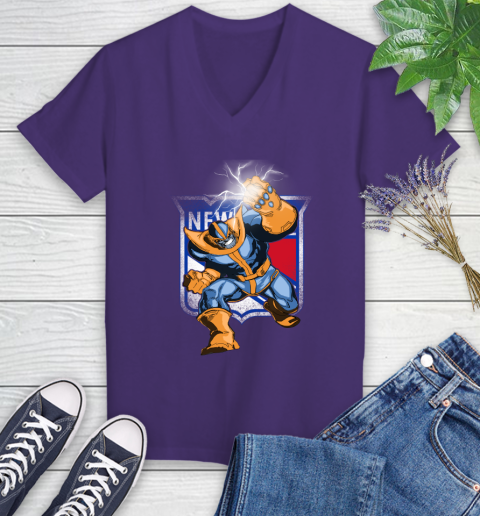 New York Rangers NHL Hockey Thanos Avengers Infinity War Marvel Women's V-Neck T-Shirt 3