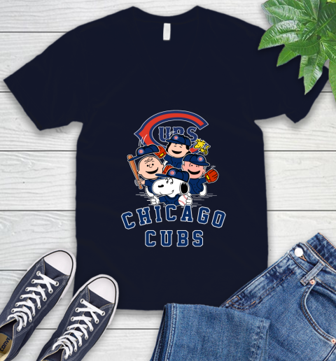 MLB Chicago Cubs Snoopy Charlie Brown Woodstock The Peanuts Movie Baseball T Shirt V-Neck T-Shirt 2