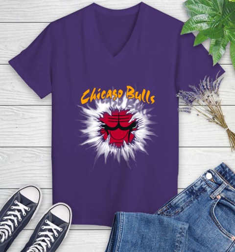 Chicago Bulls NBA Basketball Rip Sports Women's V-Neck T-Shirt 3