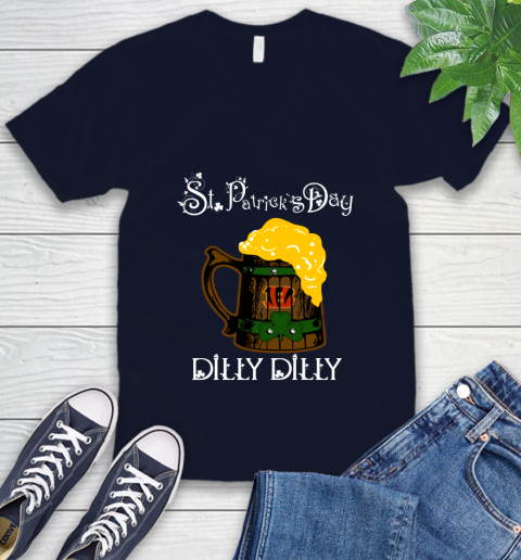 NFL Cincinnati Bengals St Patrick's Day Dilly Dilly Beer Football Sports V-Neck T-Shirt 2