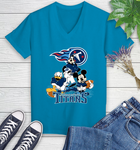 NFL Tennessee Titans Mickey Mouse Donald Duck Goofy Football Shirt Women's V-Neck T-Shirt 7