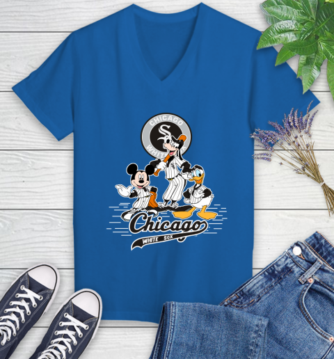 MLB Chicago White Sox Mickey Mouse Donald Duck Goofy Baseball T Shirt Women's V-Neck T-Shirt 10