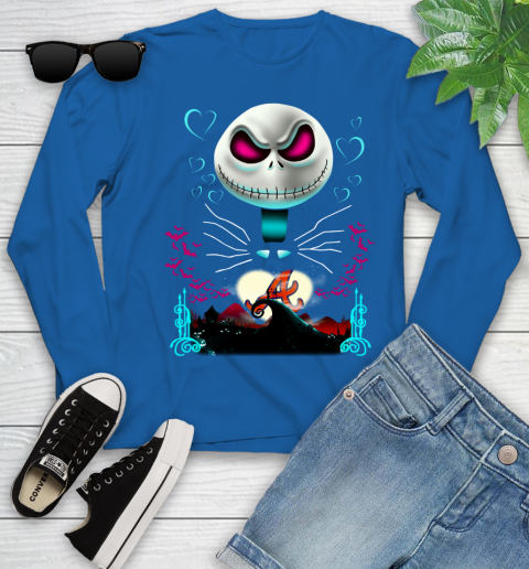MLB Atlanta Braves Jack Skellington Sally The Nightmare Before Christmas Baseball Youth Long Sleeve 10