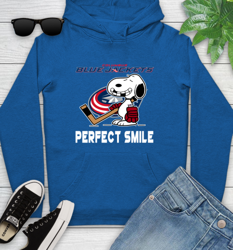 NHL Columbus Blue Jackets Snoopy Perfect Smile The Peanuts Movie Hockey T Shirt Youth Hoodie 11