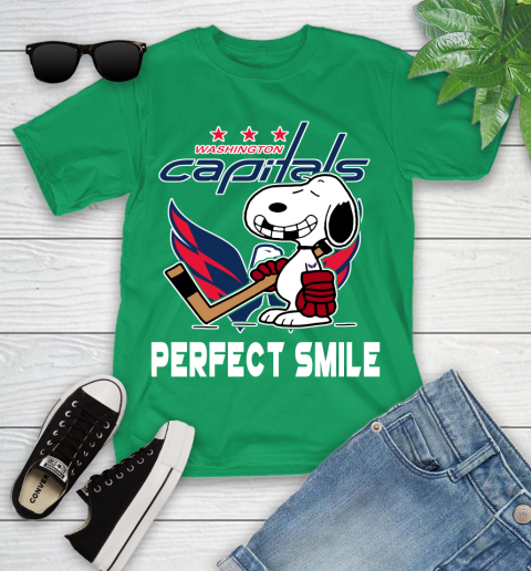 NHL Washington Capitals Snoopy Perfect Smile The Peanuts Movie Hockey T Shirt Youth T-Shirt 8