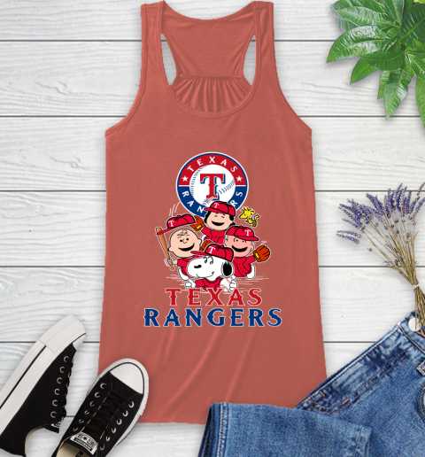 MLB Texas Rangers Snoopy Charlie Brown Woodstock The Peanuts Movie Baseball T Shirt Racerback Tank 3