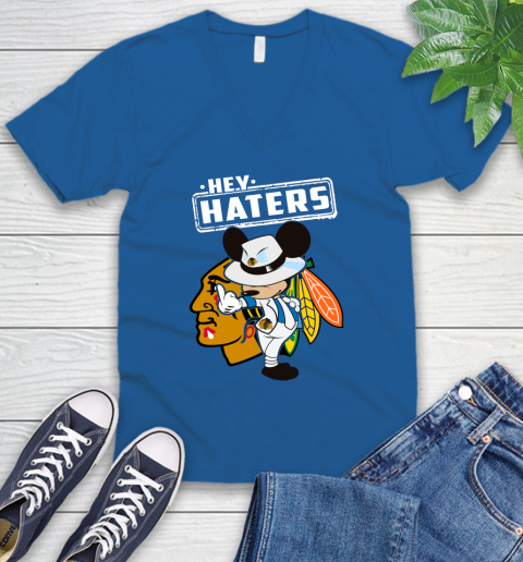 NHL Hey Haters Mickey Hockey Sports Chicago Blackhawks V-Neck T-Shirt 5