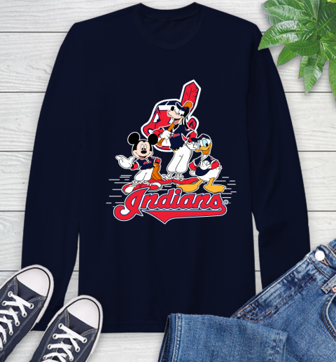 MLB Cleveland Indians Mickey Mouse Donald Duck Goofy Baseball T Shirt Long Sleeve T-Shirt 3