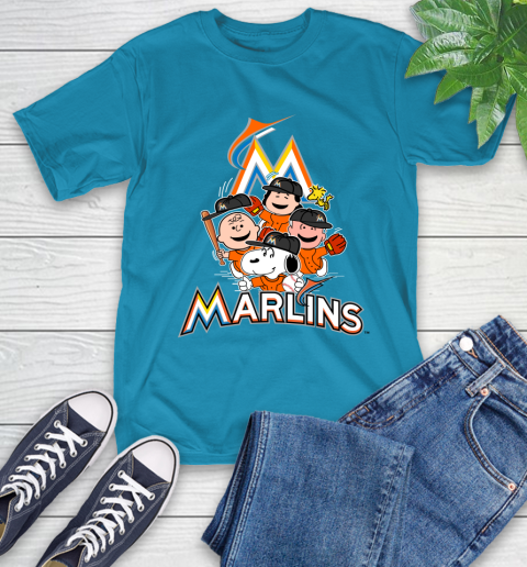 MLB Miami Marlins Snoopy Charlie Brown Woodstock The Peanuts Movie Baseball T Shirt T-Shirt 9