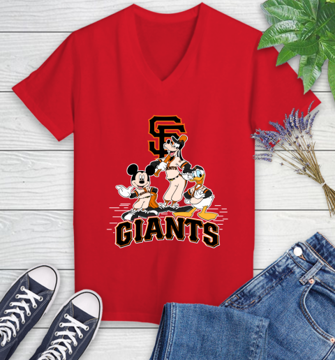 MLB San Francisco Giants Mickey Mouse Donald Duck Goofy Baseball T Shirt Women's V-Neck T-Shirt 11